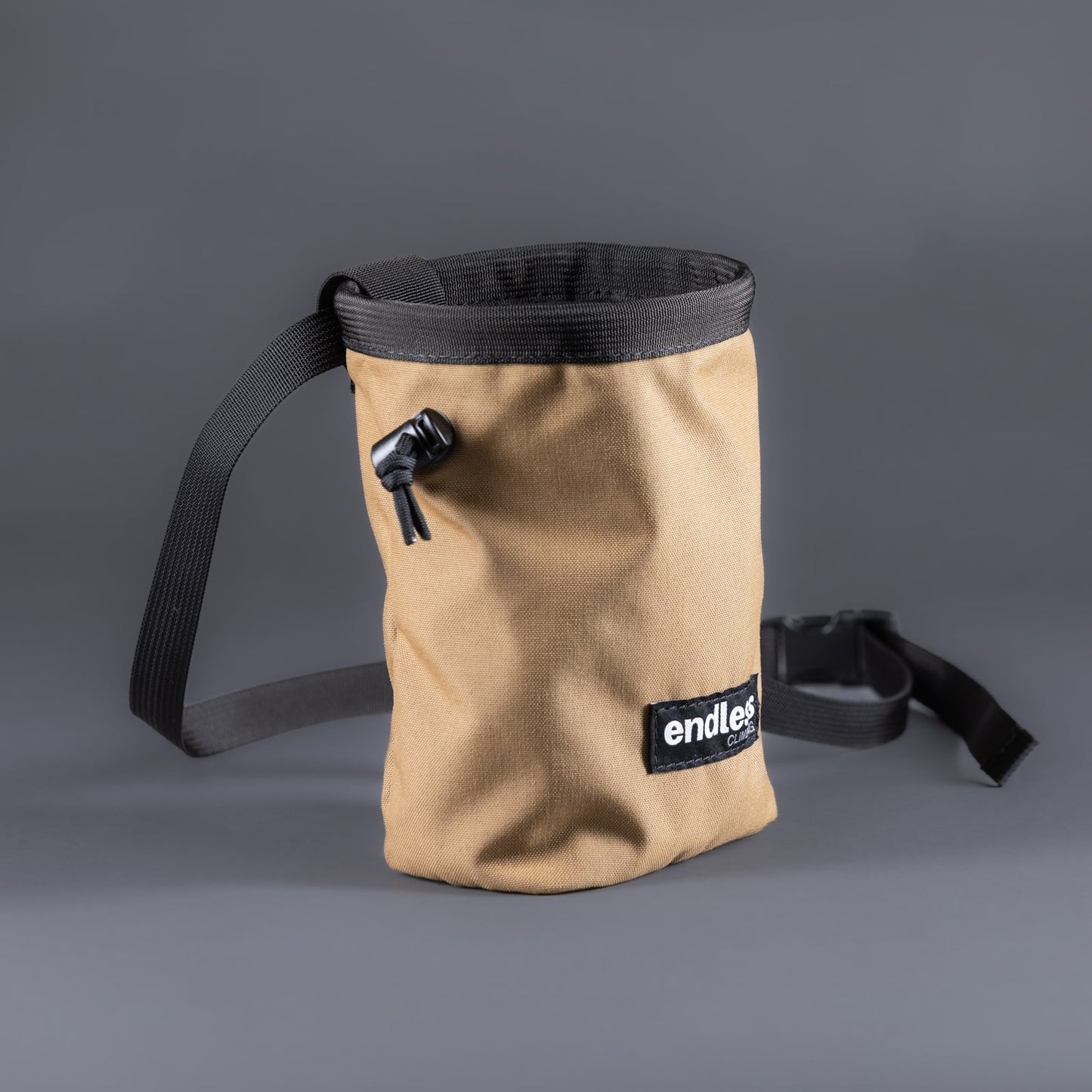 Asym Chalk Bag - Coyote and Green, Rock Climbing Chalk Bag, Side View