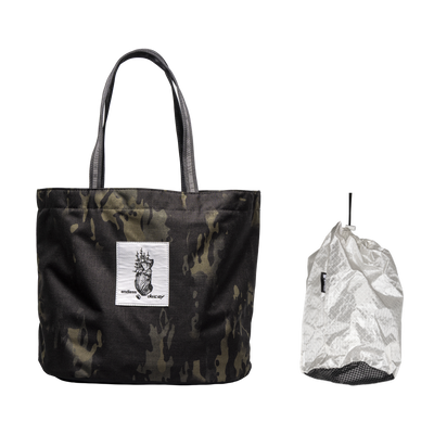 Endless Decoy Tote in Black Camo with a Black Stuff Satchel