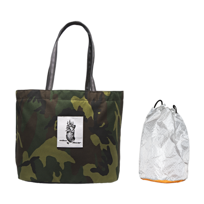 Decoy Tote in Camo with a Tangerine Stuff Satchel