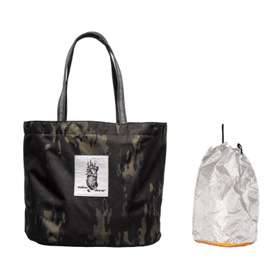 Endless Decoy Tote in Black Camo with a Tangerine Stuff Satchel