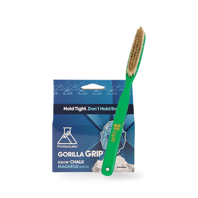 FrictionLabs Gorilla Grip chalk with a plastic Lapis Brush