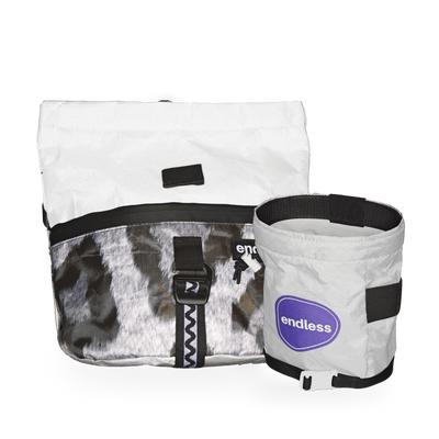Magnetic Brush Bucket in Snow Leopard with a Purple Sportsman's Purse