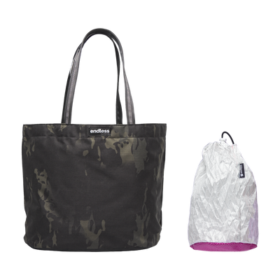 Simple Jack Tote in Black Camo with a Berry Stuff Satchel