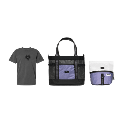 Stoneflower Tee in Grey, Stoneflower UltraMega Tote and White Stoneflower Magnetic Brush Bucket