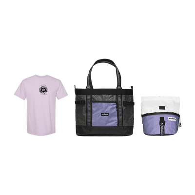 Stoneflower Tee in Stoneflower, Stoneflower UltraMega Tote and White Stoneflower Magnetic Brush Bucket