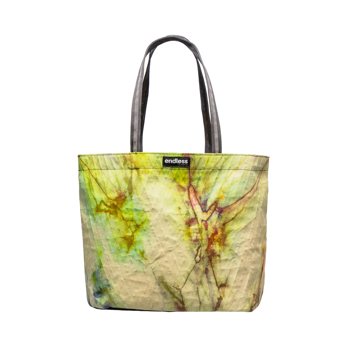 Endless Choss Tote, hand-dyed in lime green and rust