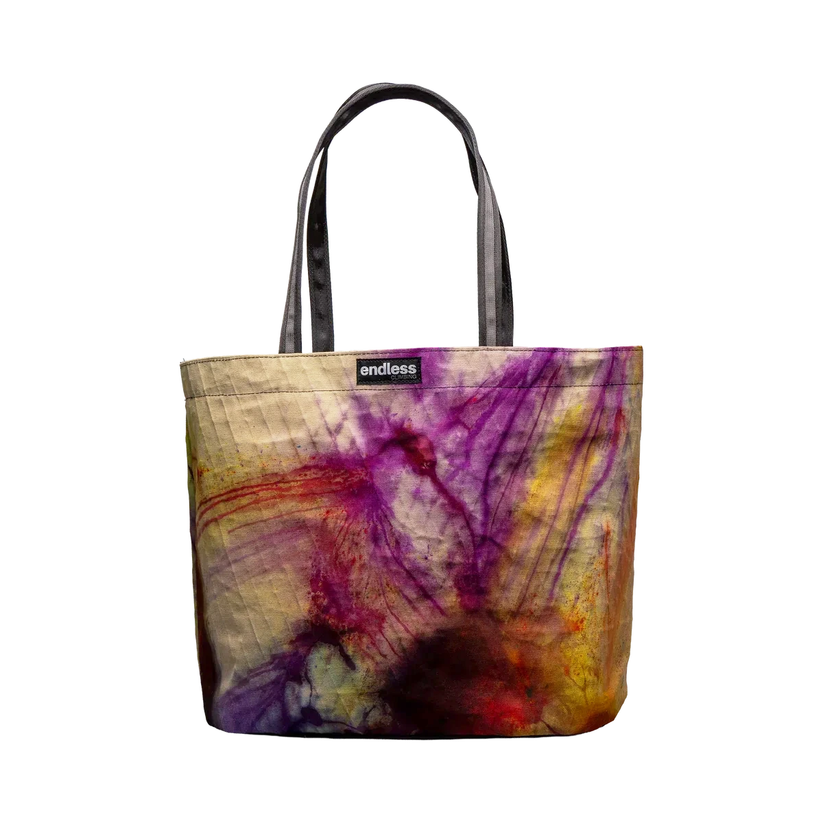 Endless Choss Tote, hand-dyed in violet, gold and red